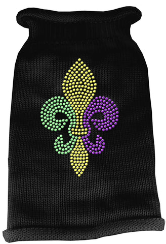 Mardi Gras Fleur De Lis Rhinestone Knit Pet Sweater XL Black