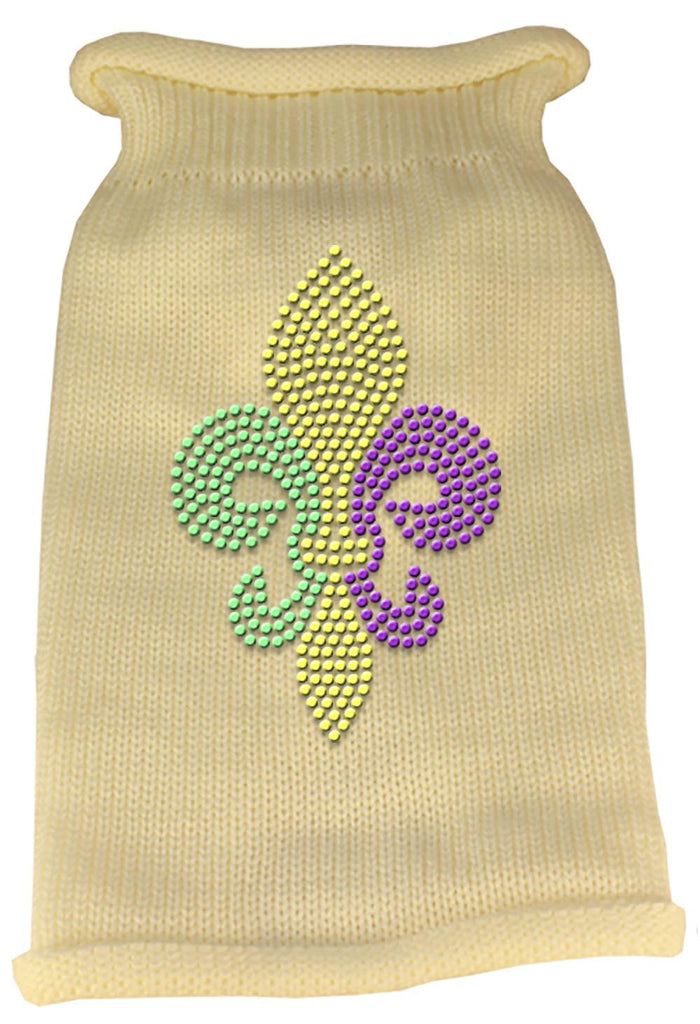 Mardi Gras Fleur De Lis Rhinestone Knit Pet Sweater XL Cream