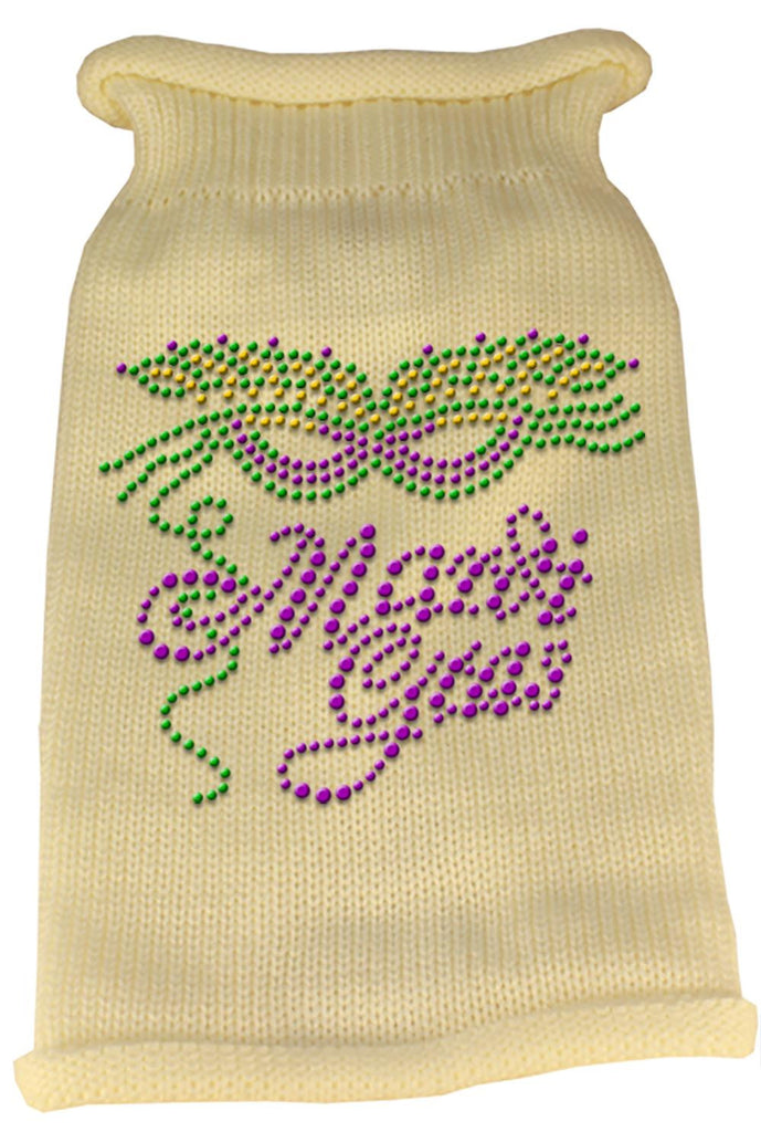 Mardi Gras Rhinestud Knit Pet Sweater LG Cream