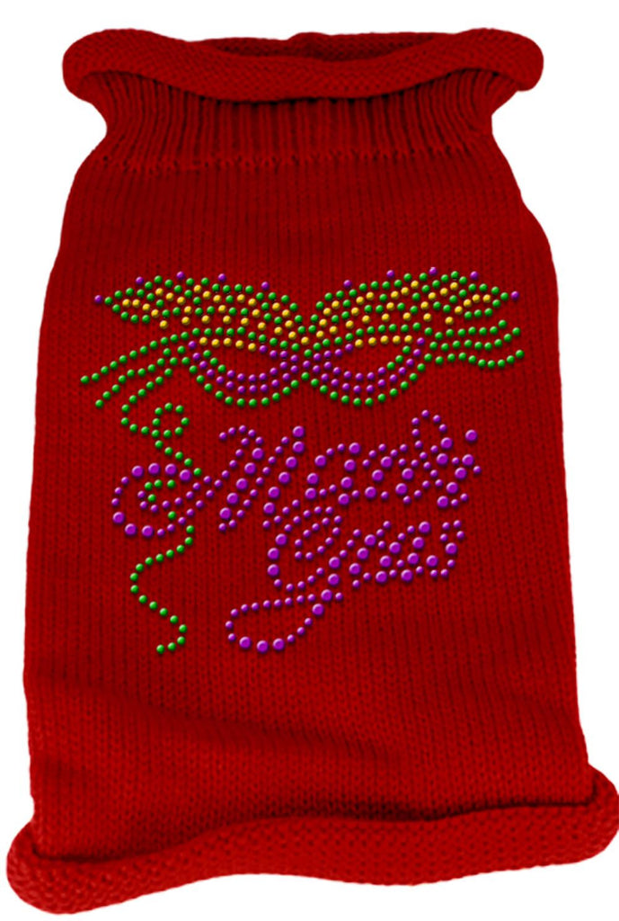 Mardi Gras Rhinestud Knit Pet Sweater LG Red