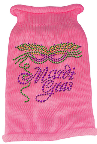 Mardi Gras Rhinestud Knit Pet Sweater MD Pink