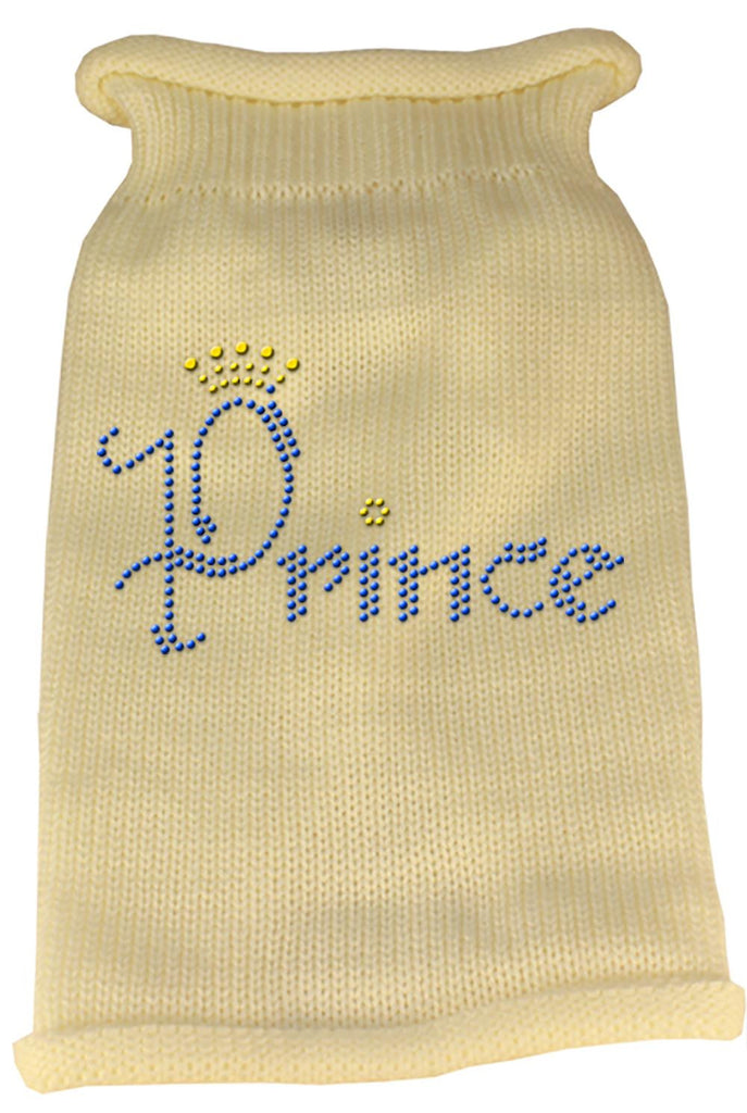 Prince Rhinestone Knit Pet Sweater LG Cream