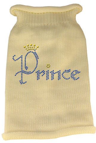 Prince Rhinestone Knit Pet Sweater LG Cream