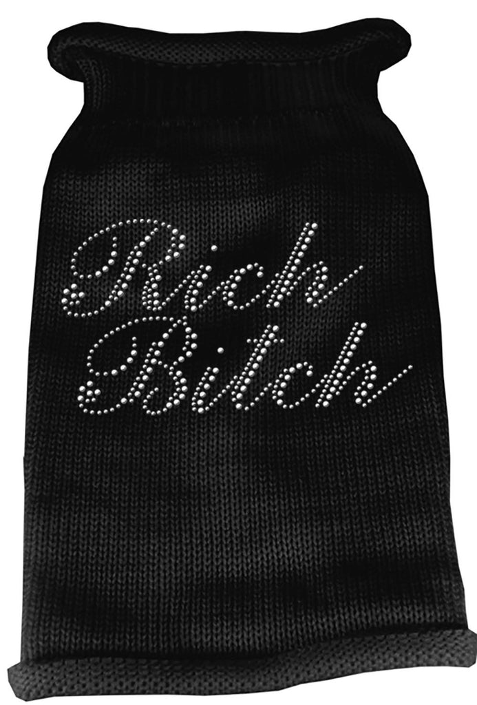 Rich Bitch Rhinestone Knit Pet Sweater LG Black