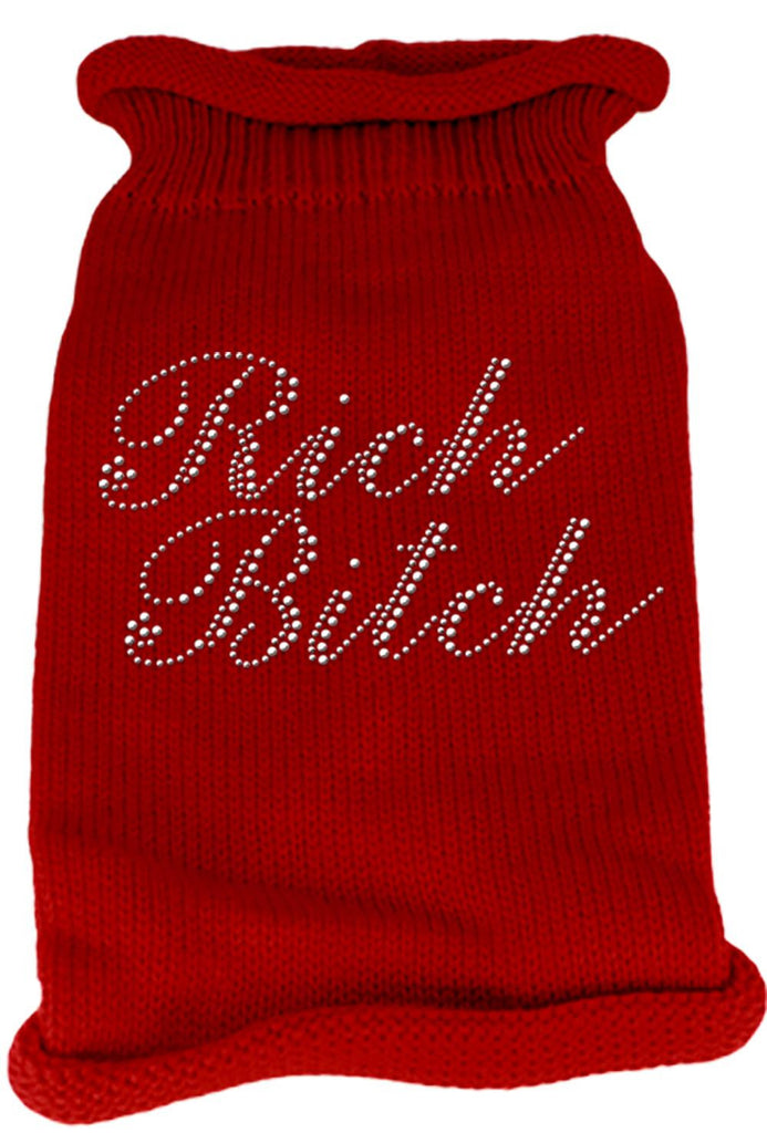 Rich Bitch Rhinestone Knit Pet Sweater LG Red