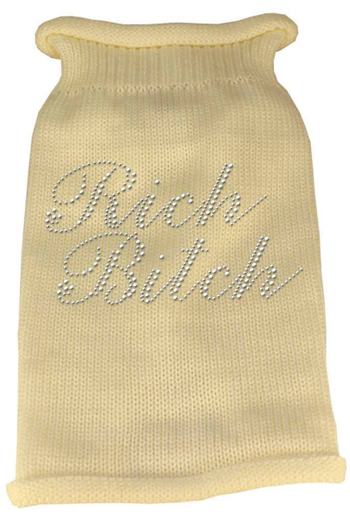 Rich Bitch Rhinestone Knit Pet Sweater MD Cream