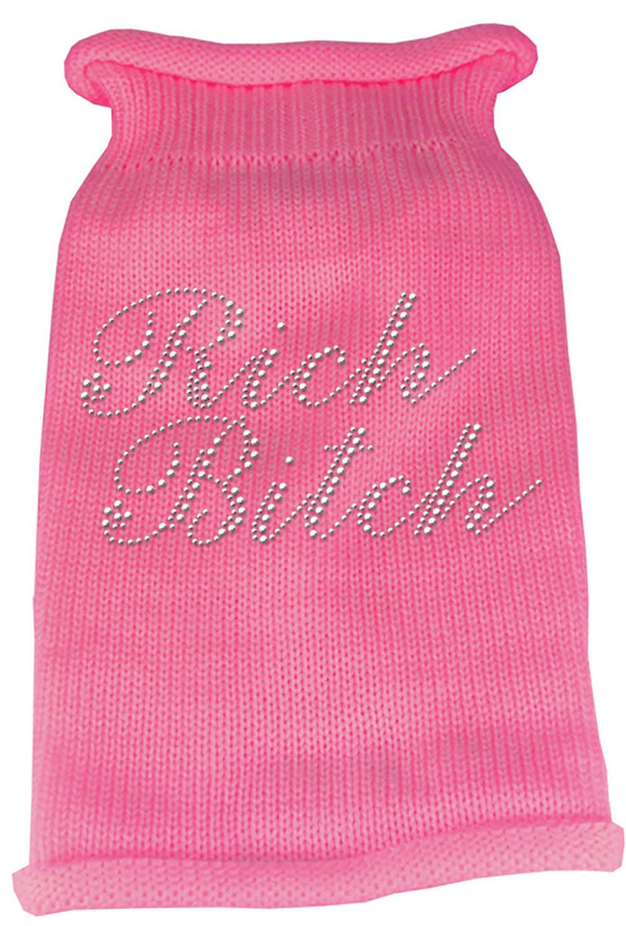 Rich Bitch Rhinestone Knit Pet Sweater XS Pink