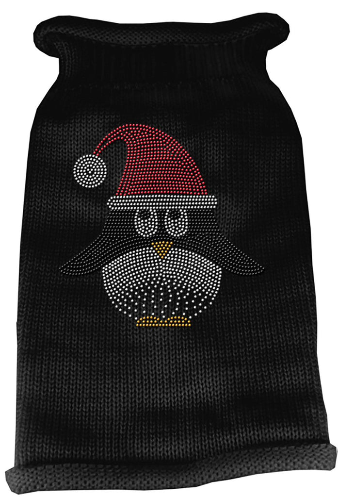 Santa Penguin Rhinestone Knit Pet Sweater LG Black