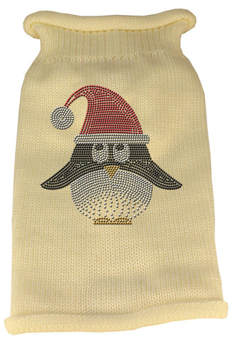 Santa Penguin Rhinestone Knit Pet Sweater LG Cream