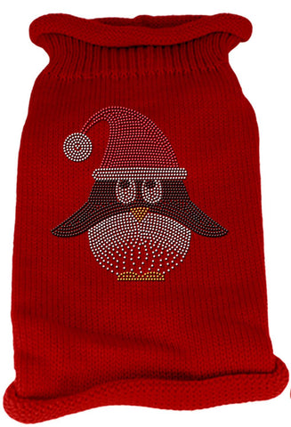 Santa Penguin Rhinestone Knit Pet Sweater LG Red