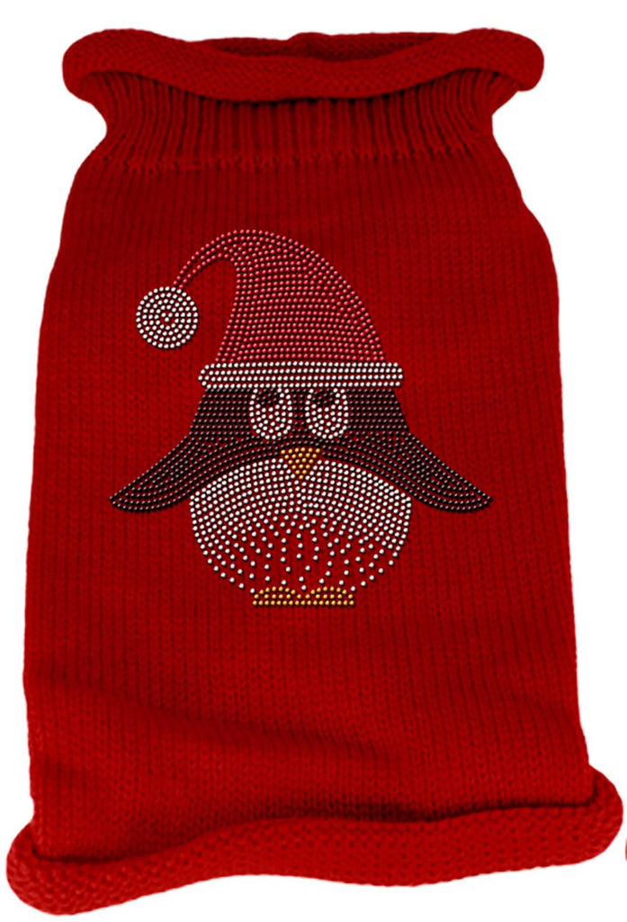 Santa Penguin Rhinestone Knit Pet Sweater SM Red