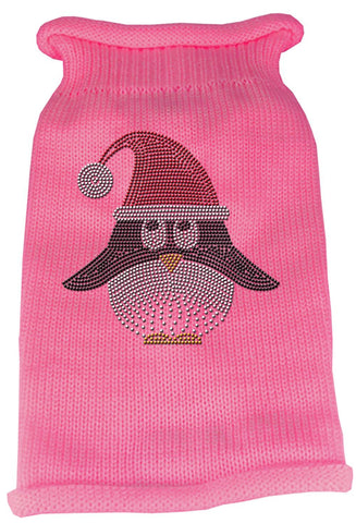 Santa Penguin Rhinestone Knit Pet Sweater XS Pink