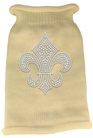 Silver Fleur de lis Rhinestone Knit Pet Sweater LG Cream