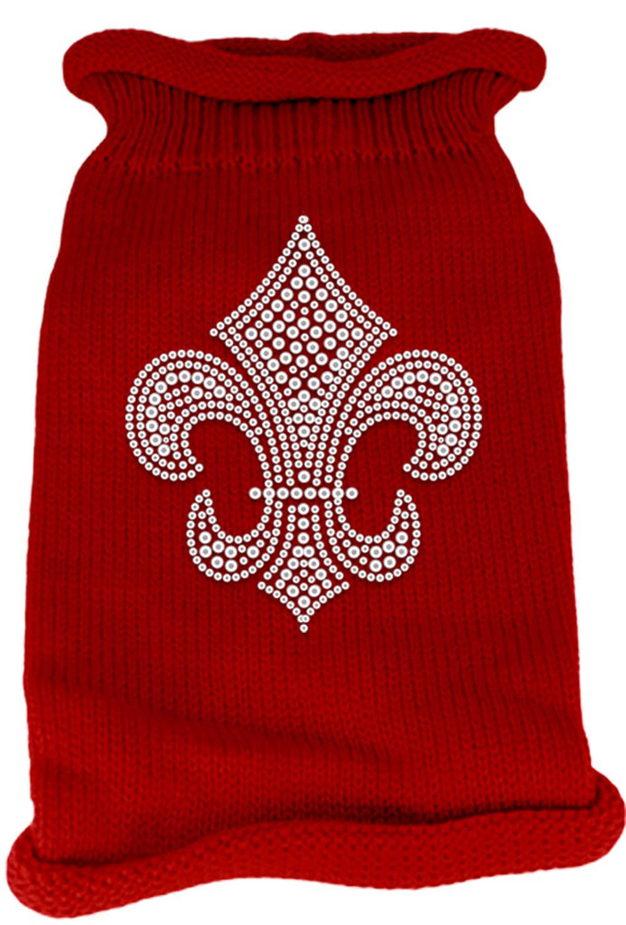 Silver Fleur de lis Rhinestone Knit Pet Sweater LG Red