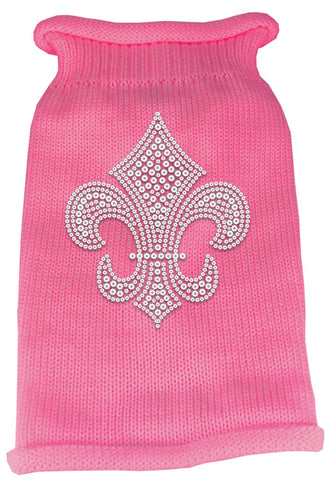 Silver Fleur de lis Rhinestone Knit Pet Sweater MD Pink