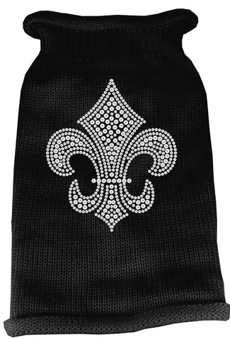 Silver Fleur de lis Rhinestone Knit Pet Sweater SM Black