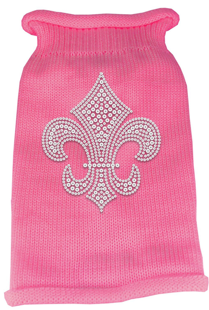 Silver Fleur de lis Rhinestone Knit Pet Sweater SM Pink