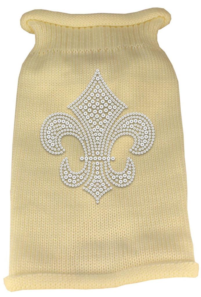 Silver Fleur de lis Rhinestone Knit Pet Sweater XS Cream