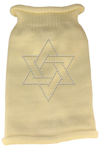 Star of David Rhinestone Knit Pet Sweater LG Cream