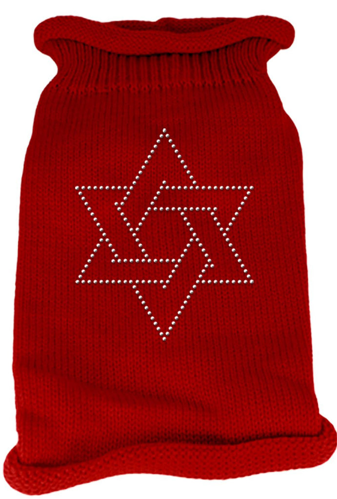 Star of David Rhinestone Knit Pet Sweater LG Red