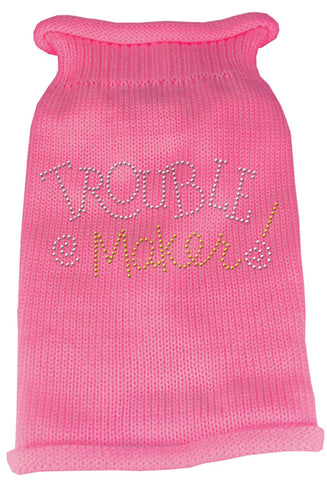 Trouble Maker Rhinestone Knit Pet Sweater LG Pink