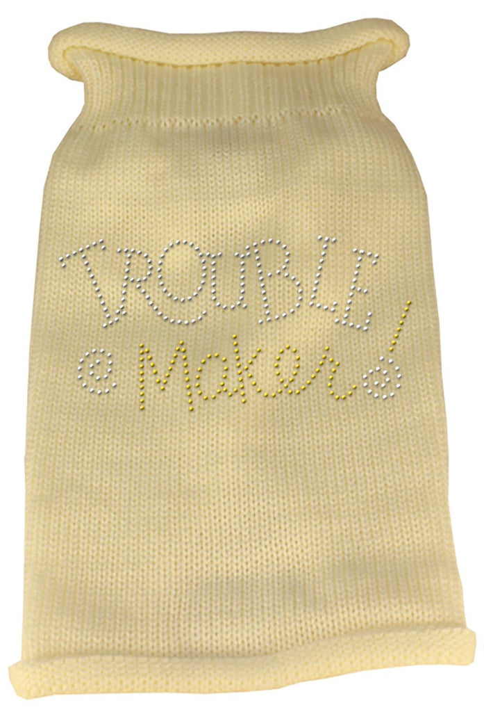 Trouble Maker Rhinestone Knit Pet Sweater MD Cream