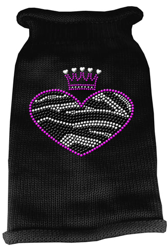 Zebra Heart Rhinestone Knit Pet Sweater LG Black