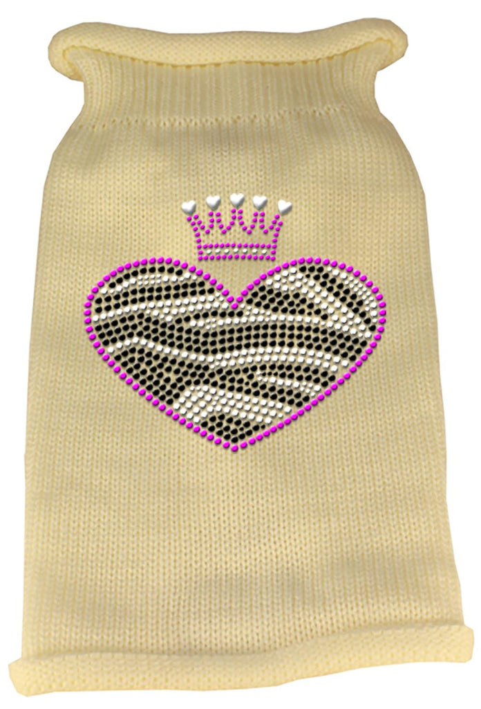 Zebra Heart Rhinestone Knit Pet Sweater LG Cream