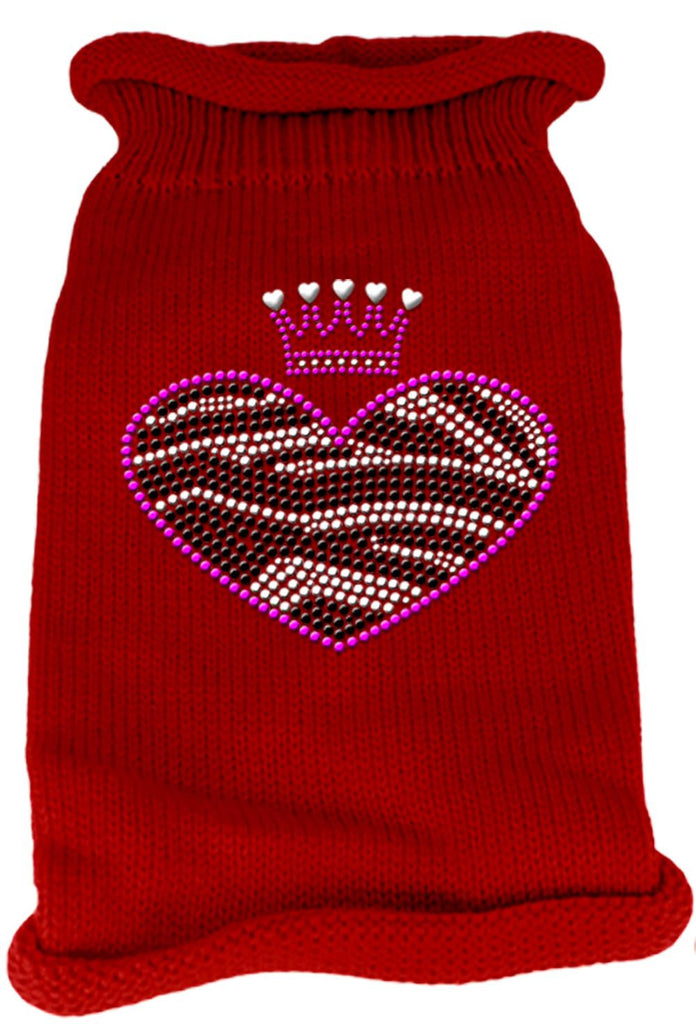 Zebra Heart Rhinestone Knit Pet Sweater LG Red