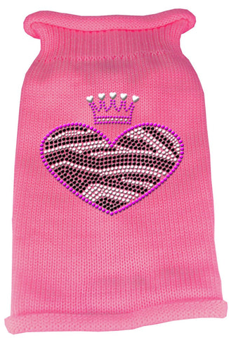 Zebra Heart Rhinestone Knit Pet Sweater SM Pink