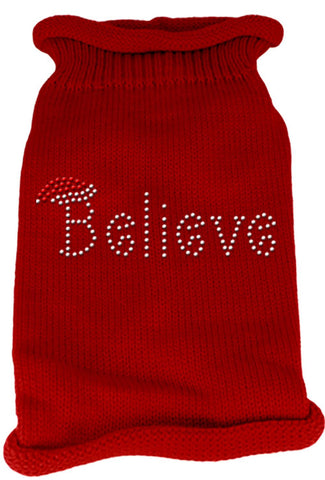 Believe Rhinestone Knit Pet Sweater LG Red