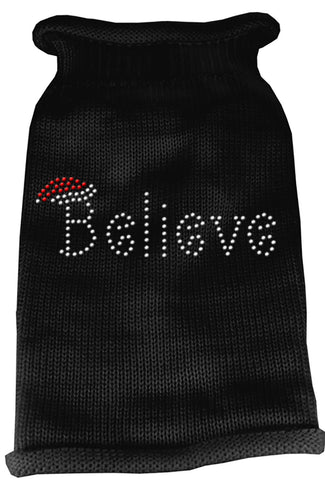 Believe Rhinestone Knit Pet Sweater MD Black