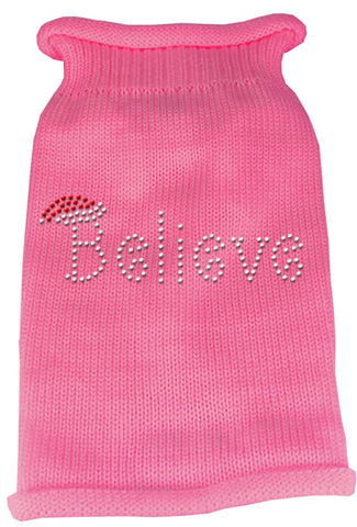 Believe Rhinestone Knit Pet Sweater SM Pink