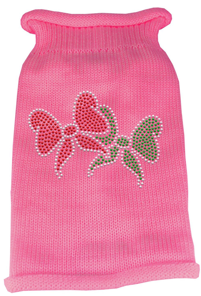 Christmas Bows Rhinestone Knit Pet Sweater XS Pink