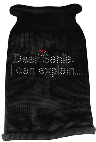 Dear Santa I Can Explain Rhinestone Knit Pet Sweater LG Black