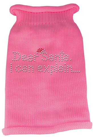 Dear Santa I Can Explain Rhinestone Knit Pet Sweater LG Pink