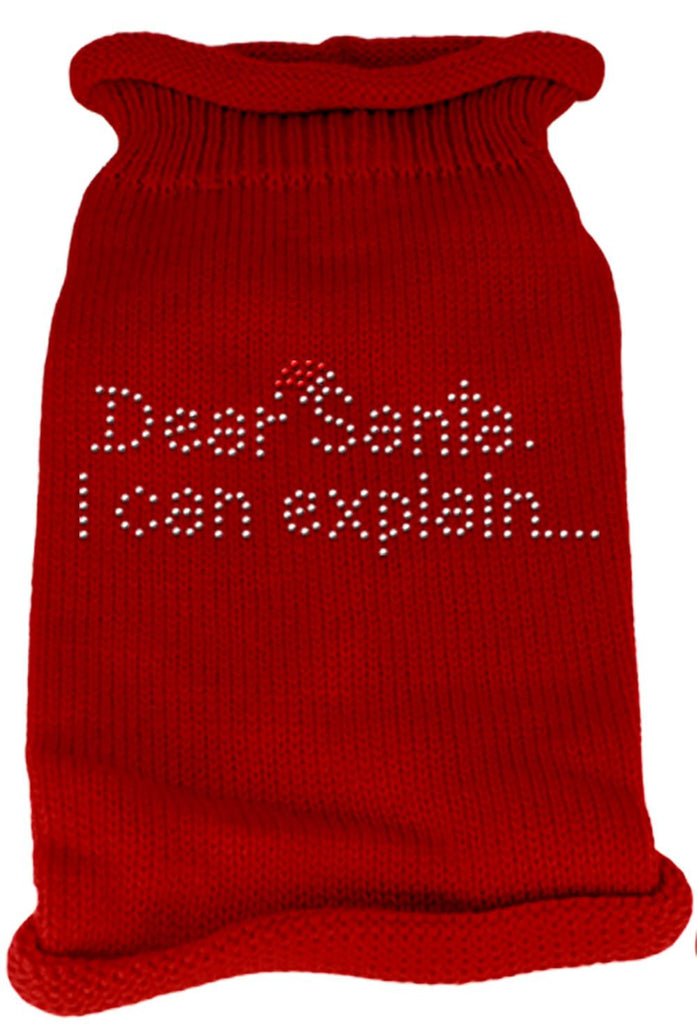 Dear Santa I Can Explain Rhinestone Knit Pet Sweater LG Red