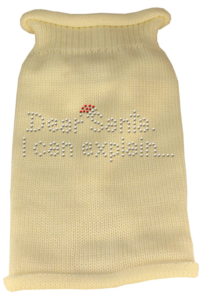 Dear Santa I Can Explain Rhinestone Knit Pet Sweater SM Cream