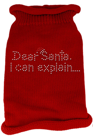 Dear Santa I Can Explain Rhinestone Knit Pet Sweater SM Red