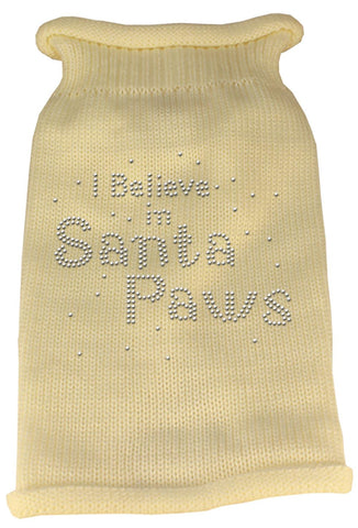 I Believe in Santa Paws Rhinestone Knit Pet Sweater LG Cream