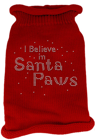 I Believe in Santa Paws Rhinestone Knit Pet Sweater LG Red