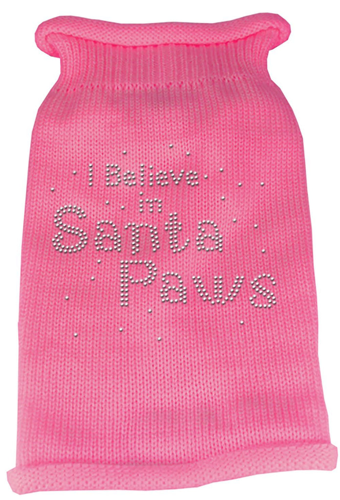 I Believe in Santa Paws Rhinestone Knit Pet Sweater XS Pink