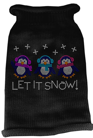 Let It Snow Penguins Rhinestone Knit Pet Sweater LG Black