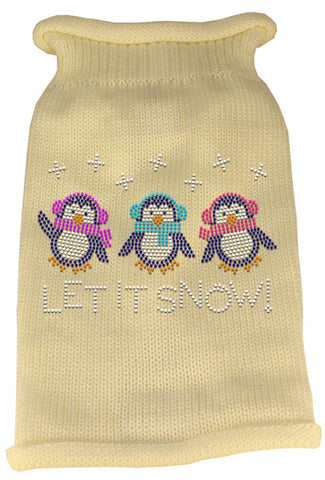 Let It Snow Penguins Rhinestone Knit Pet Sweater LG Cream