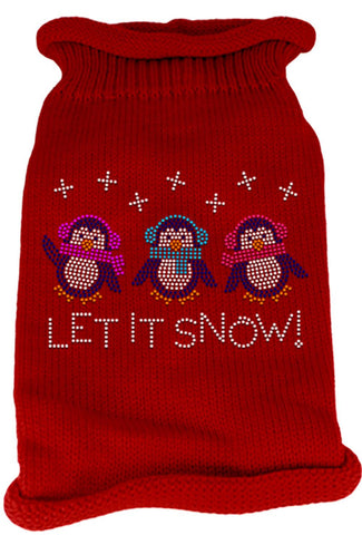 Let It Snow Penguins Rhinestone Knit Pet Sweater LG Red