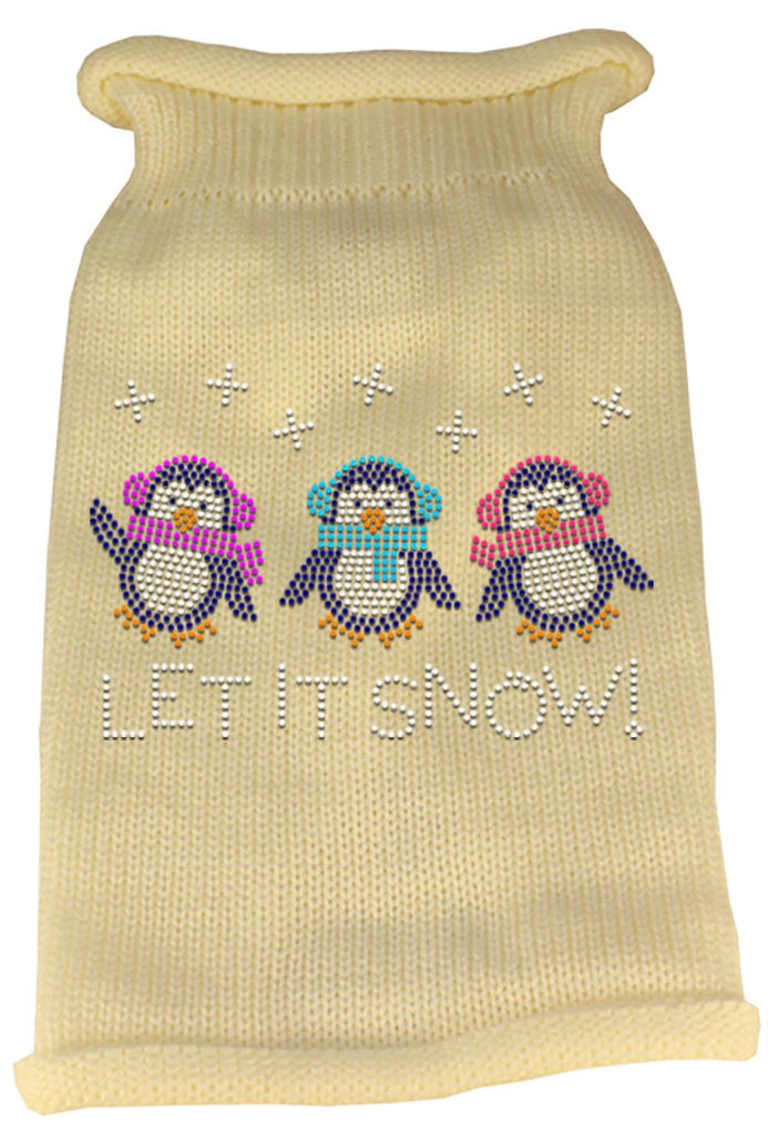 Let It Snow Penguins Rhinestone Knit Pet Sweater XS Cream