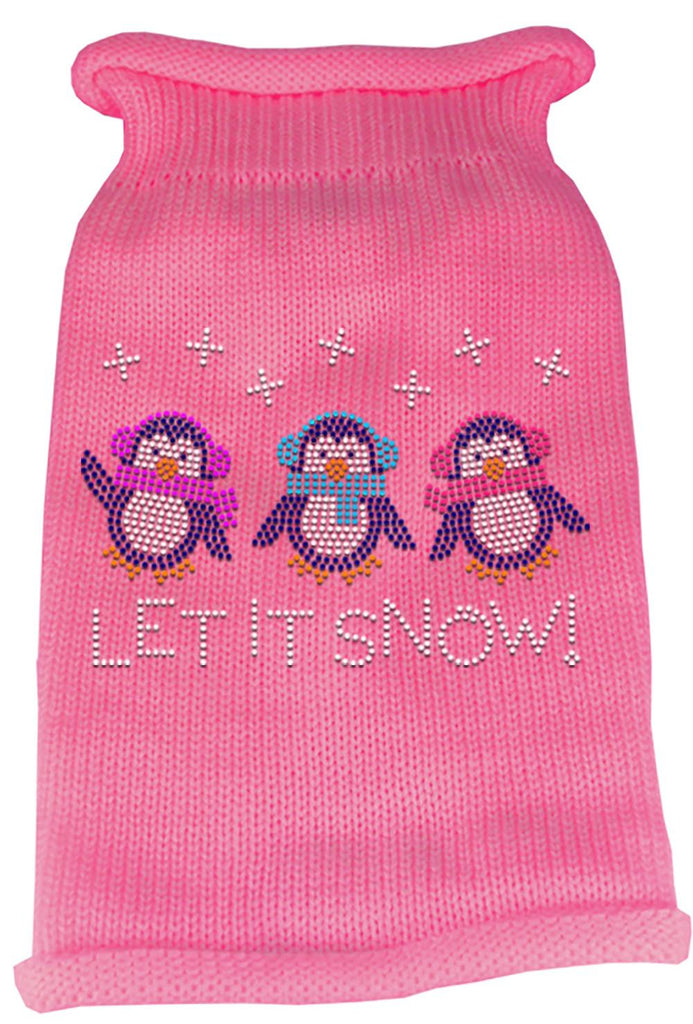 Let It Snow Penguins Rhinestone Knit Pet Sweater XS Pink