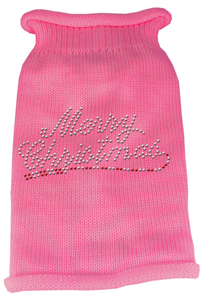 Merry Christmas Rhinestone Knit Pet Sweater LG Pink