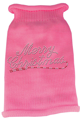 Merry Christmas Rhinestone Knit Pet Sweater LG Pink