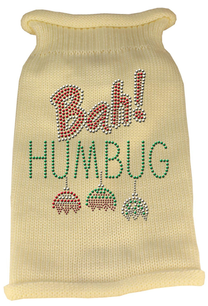 Bah Humbug Rhinestone Knit Pet Sweater LG Cream